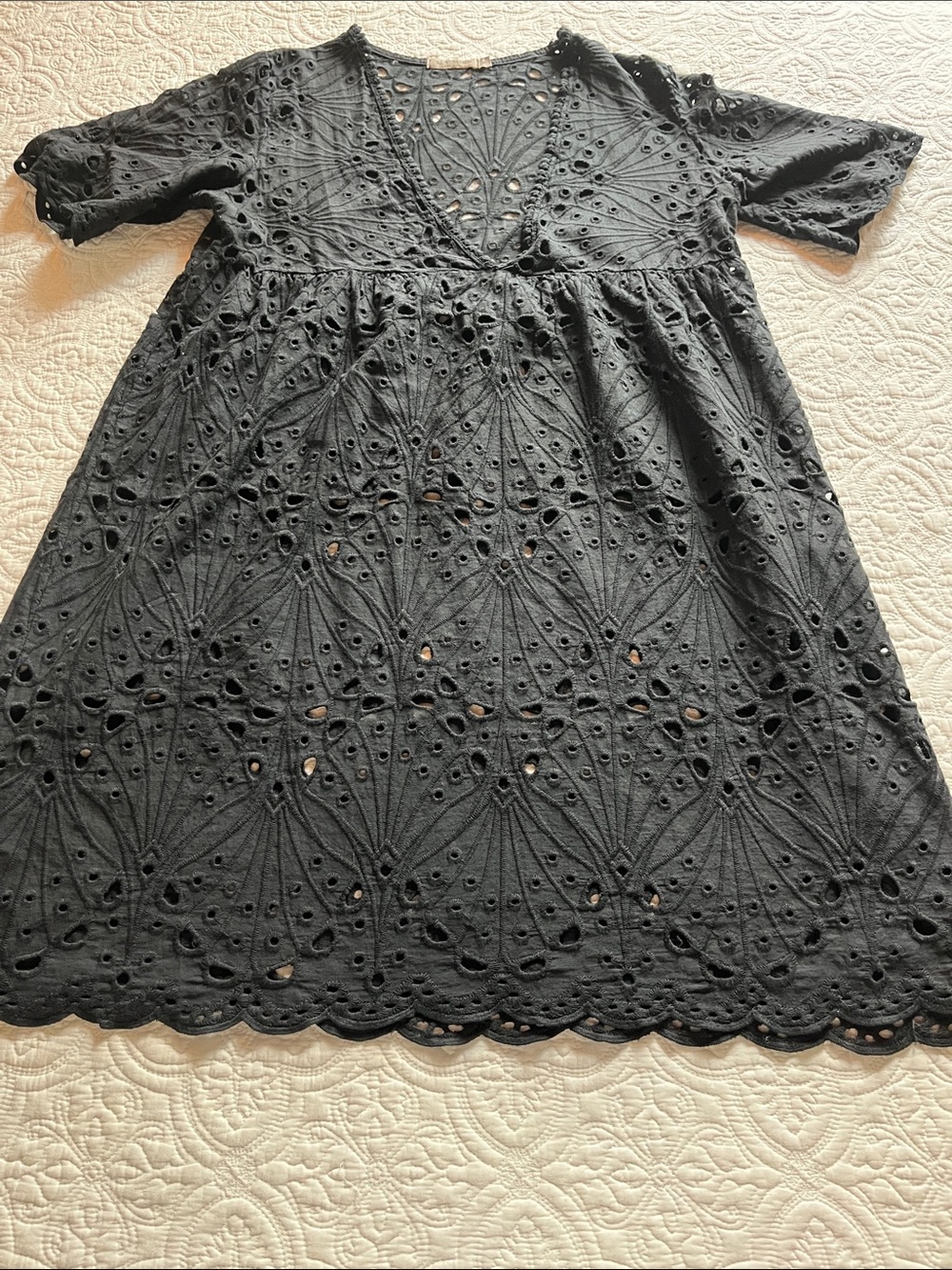 Black Eyelet V-Neck Swim Coverup